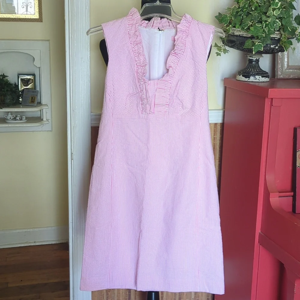 Lilly Pulitzer Light Pink Ruffle V-Neck Sleeveless Mini Dress - Picture 3 of 8